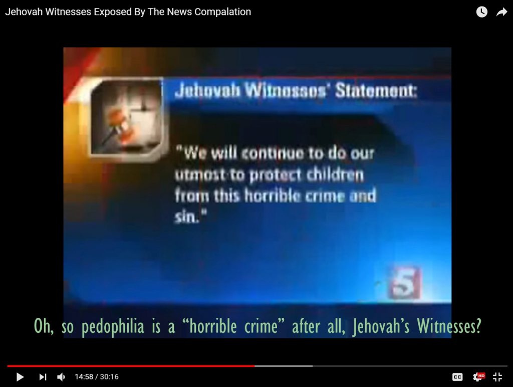 Pedophilia is a horrible crime, but Jehovah's Witnesses call it a sin first. They don't report pedophilia to authorities